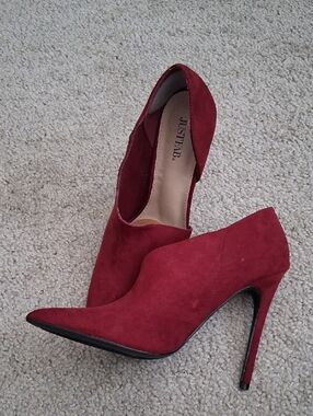 JustFab Burgundy Pointed-Toe Suede Stiletto Pumps